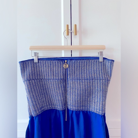 Blue and Silver Embroidered Mini Strapless Romper - Picture 7 of 10